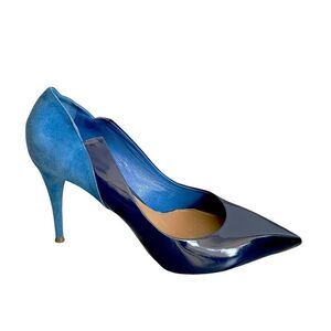CHLOE Leather High Heel Pointy Toe Pumps Shoes Blue 39.5
